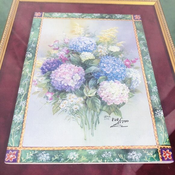 Lena Liu Art Tile Lot 2 Signed Limited Floral Iris Hydrangea Bouquet Numbered - Picture 3 of 10